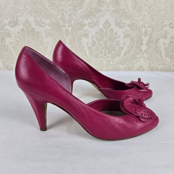 Vintage Nickles Size 8.5B Pink Leather D'Orsay Heels Leather Flower Accent Italy - Picture 9 of 14